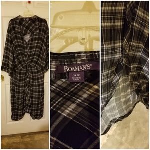 Roamans 34W plaid shirt dress